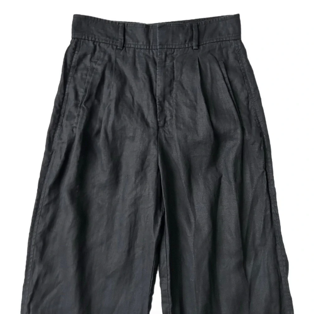 Everlane Black 100% European Flax Linen Pleated Wide Leg High Rise Pants Size 2 - Picture 3 of 7